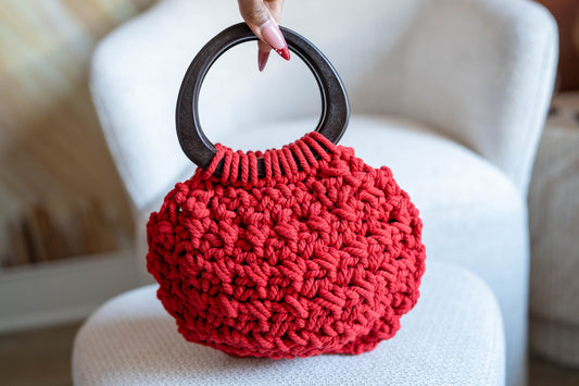 Mini Crochet Ring Handle Bag — Cherry Red