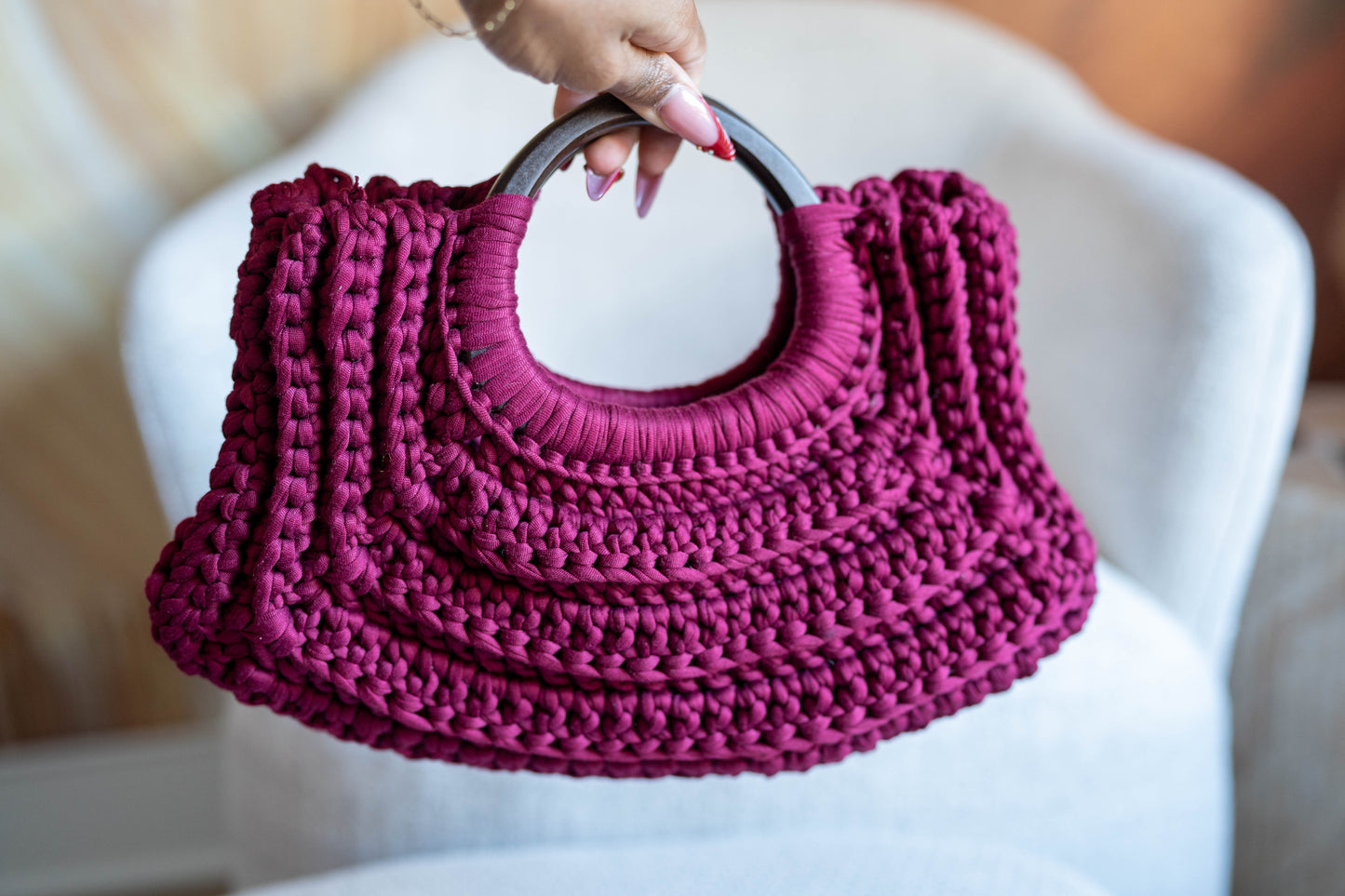 Mini Crochet Handbag — Plum